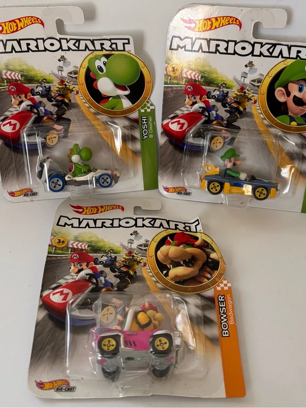 Hot Wheels Mario Kart Character Cars - Yoshi, Luigi, Bowser